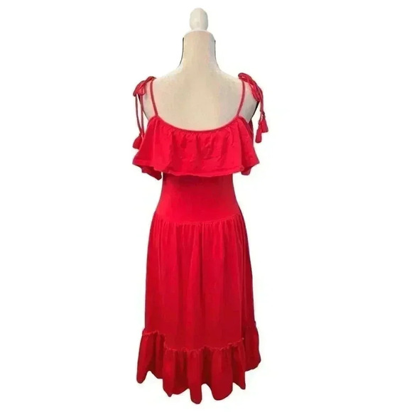 Rebecca Minkoff Red Cold Shoulder Ruffle Midi Dress Size Small - Picture 3 of 10